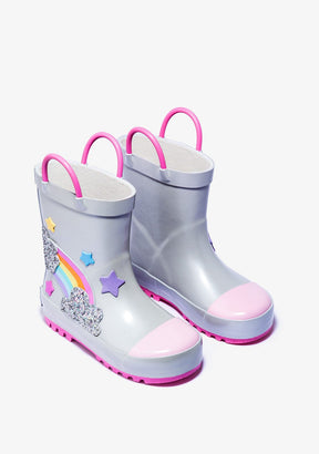CONGUITOS Shoes Rainbow Silver Grey Rain Boots Rubber