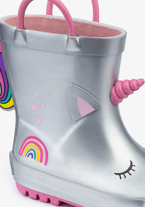 CONGUITOS Shoes Silver Unicorn Rain Boots Rubber