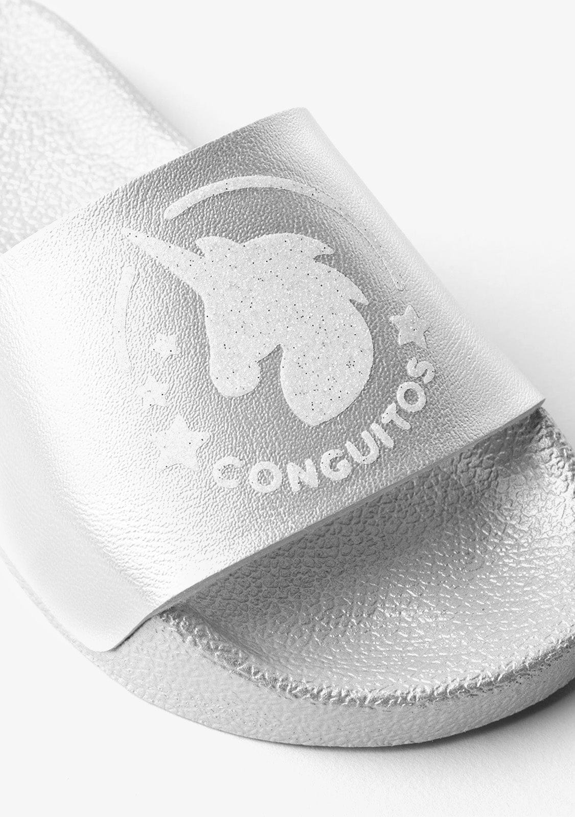 CONGUITOS Shoes Unicorn’s Silver Pool Slide Sandals