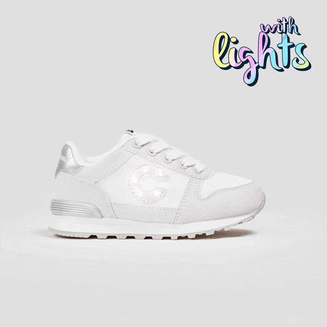 CONGUITOS Shoes Unisex White Sneakers with Lights