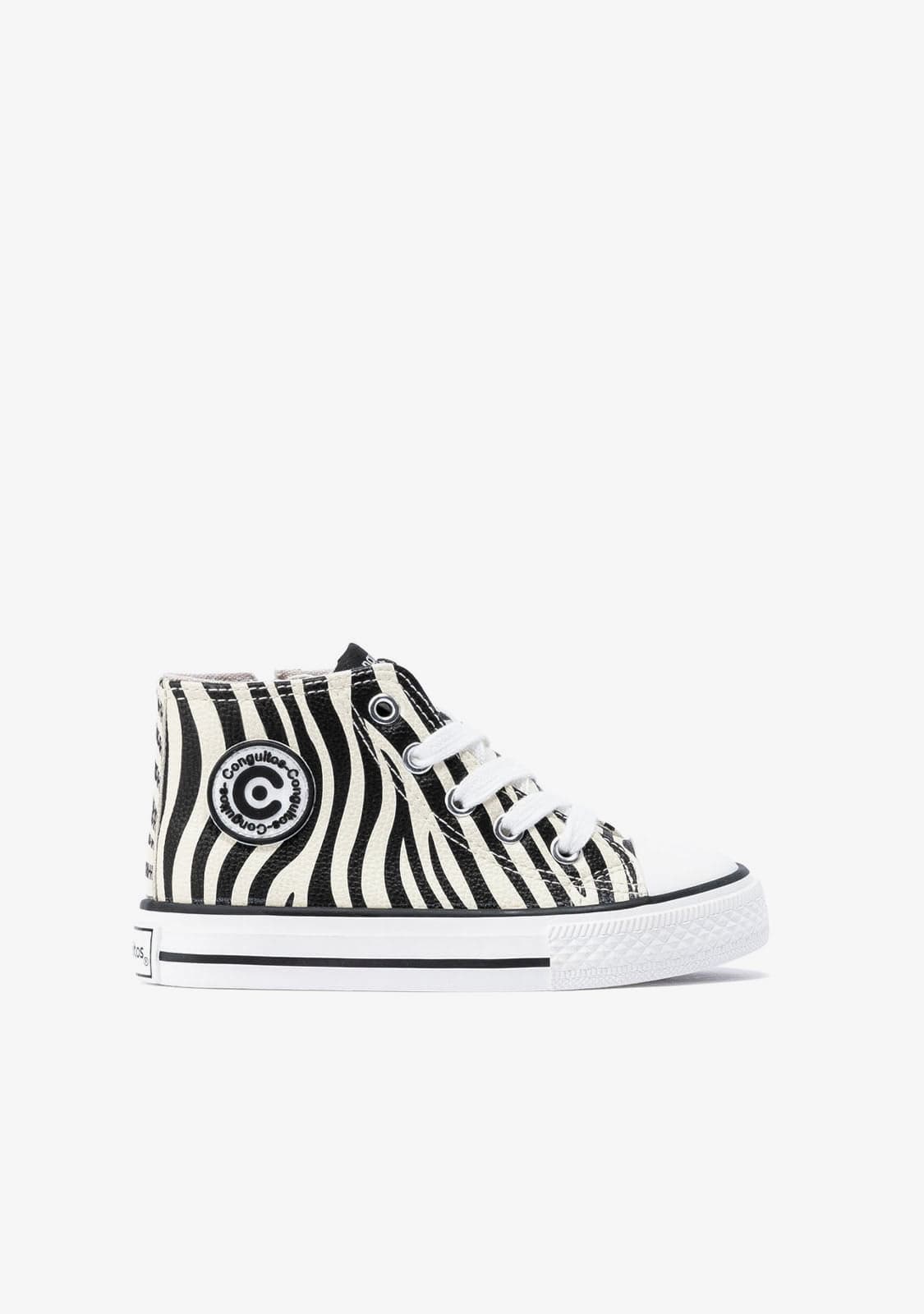 CONGUITOS Shoes Unisex Zebra High-Top Sneakers White Napa