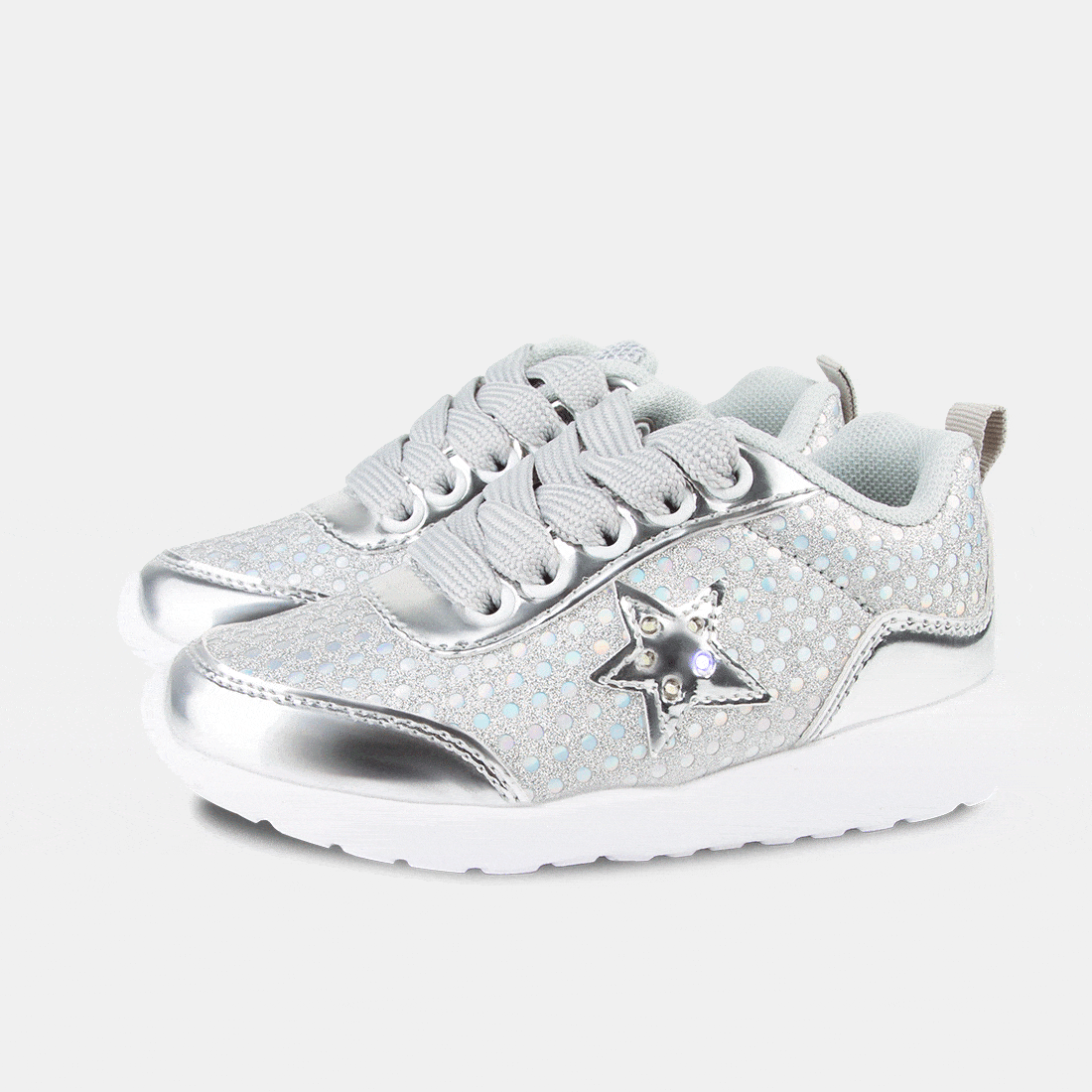 CONGUITOS Shoes Zapatillas con Luces de Niña Glitter Star Plata