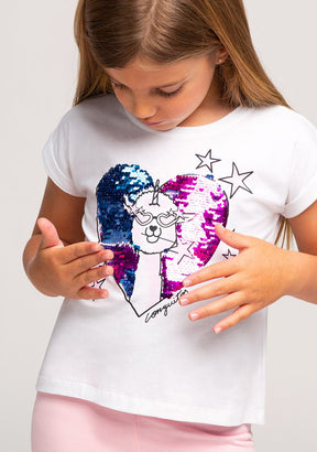 CONGUITOS TEXTIL Clothing Girl's Alpaca Reversible Sequins T-Shirt