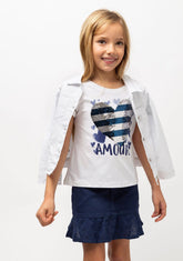 CONGUITOS TEXTIL Clothing Girl's "Amour" Reversible Sequins T-Shirt