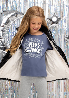 CONGUITOS TEXTIL Clothing Girl's Anthracite Grey Kiss T-Shirt