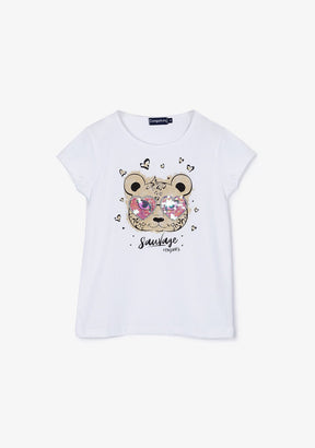 CONGUITOS TEXTIL Clothing Girl's Bear Sequins T-shirt