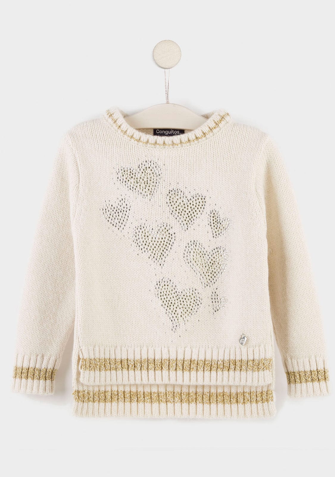 CONGUITOS TEXTIL Clothing Girl's Beige Strass Hearts Jersey