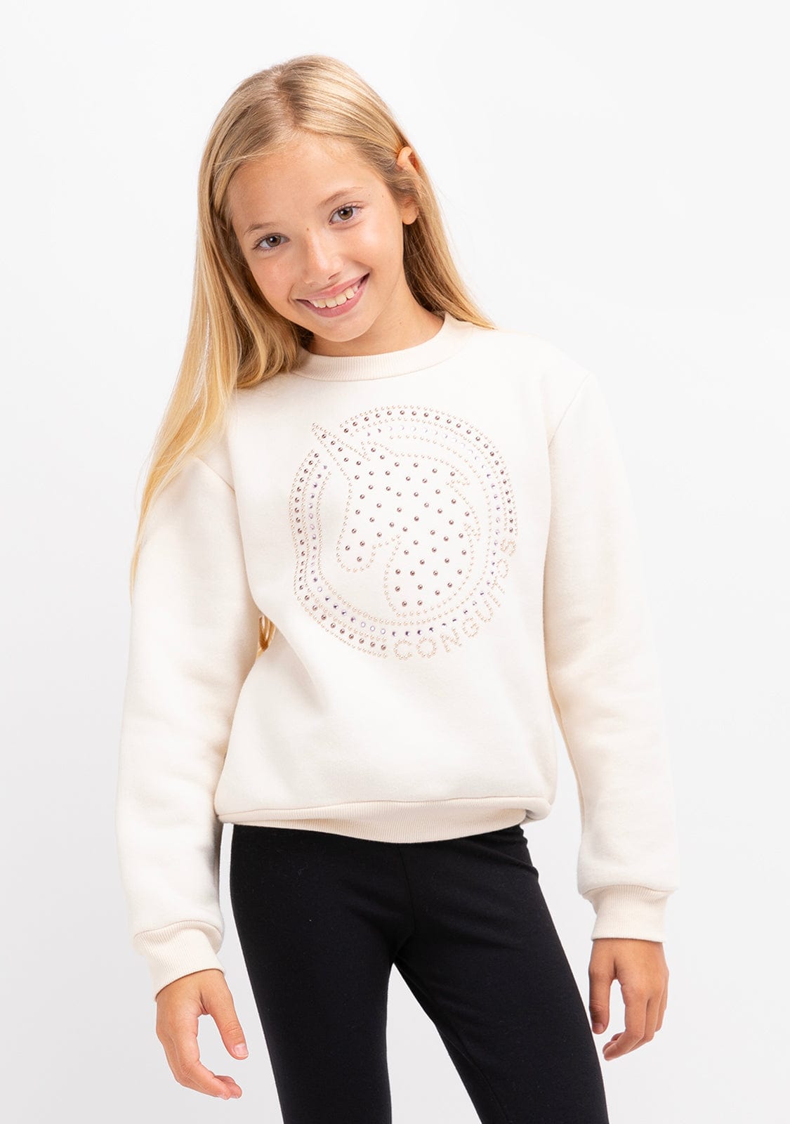 CONGUITOS TEXTIL Clothing Girl's Beige Unicorn Strass Sweatshirt