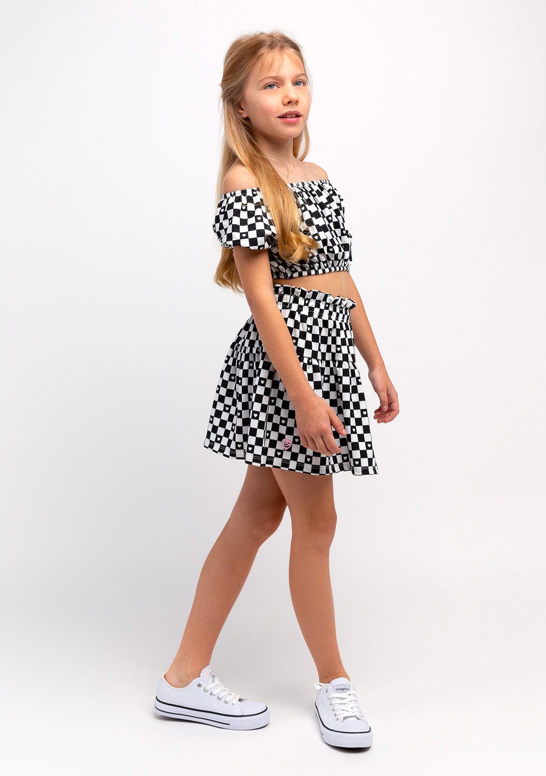 CONGUITOS TEXTIL Clothing Girl's Black Checkerboard Skirt