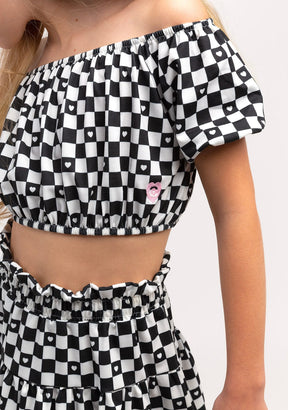 CONGUITOS TEXTIL Clothing Girl´s Black Checkers Top