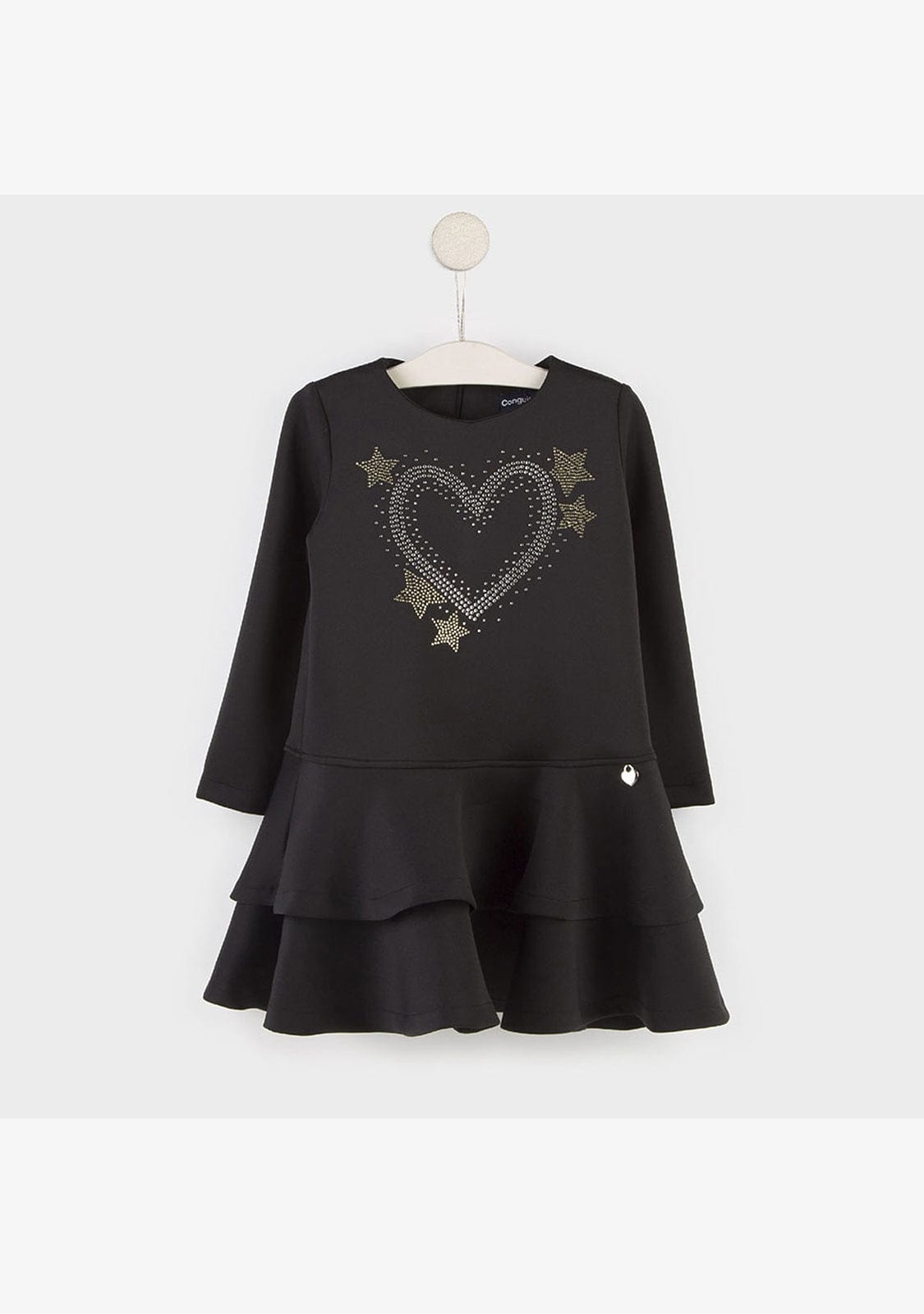 CONGUITOS TEXTIL Clothing Girl's Black "Heart" Ruffled Dress