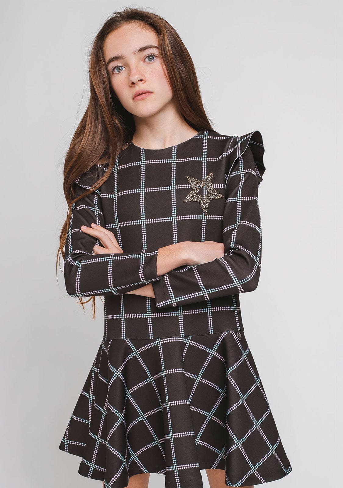 CONGUITOS TEXTIL Clothing Girl's Black Squares Dress