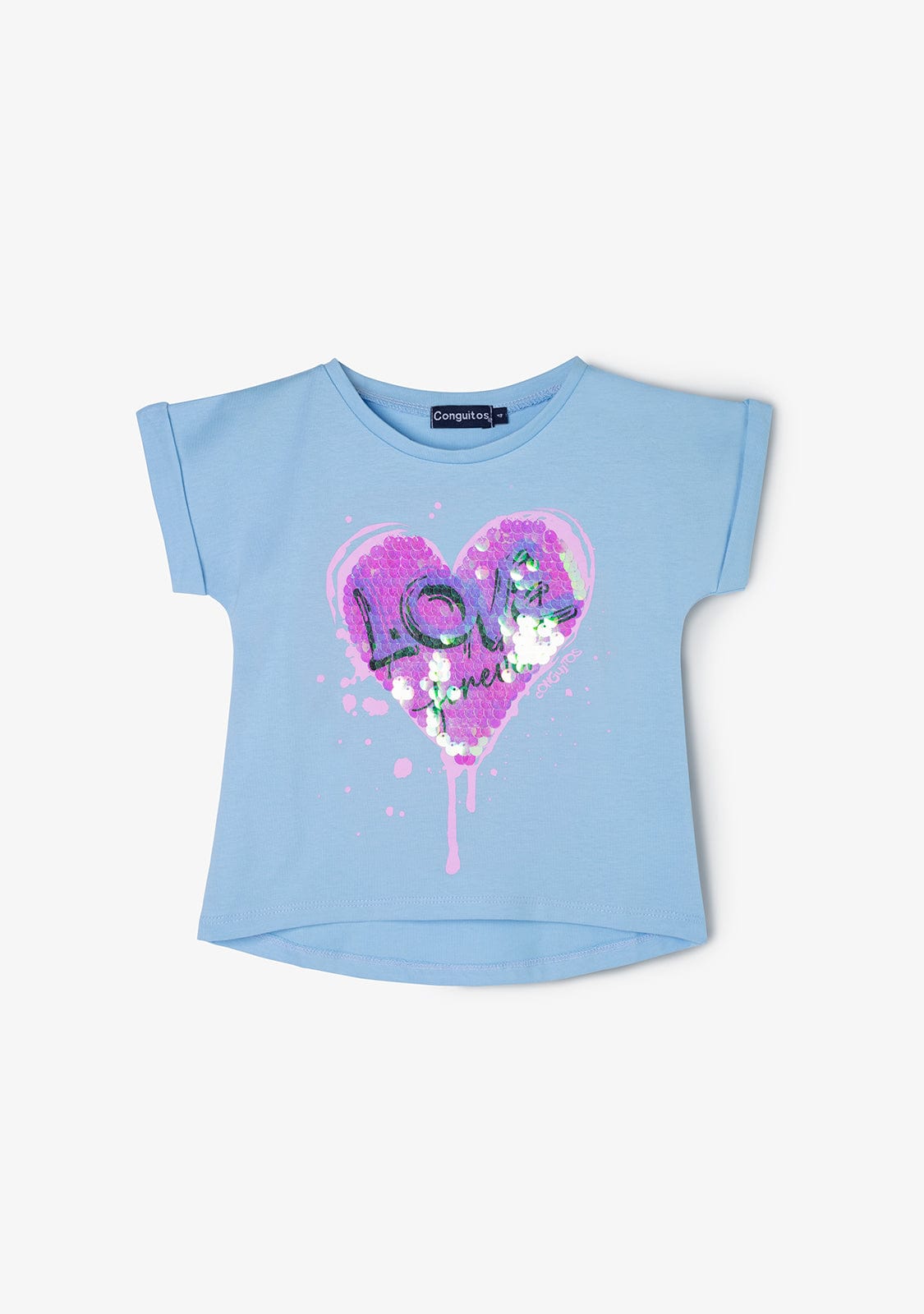 CONGUITOS TEXTIL Clothing Girl's Bluish Love Sequins T-shirt