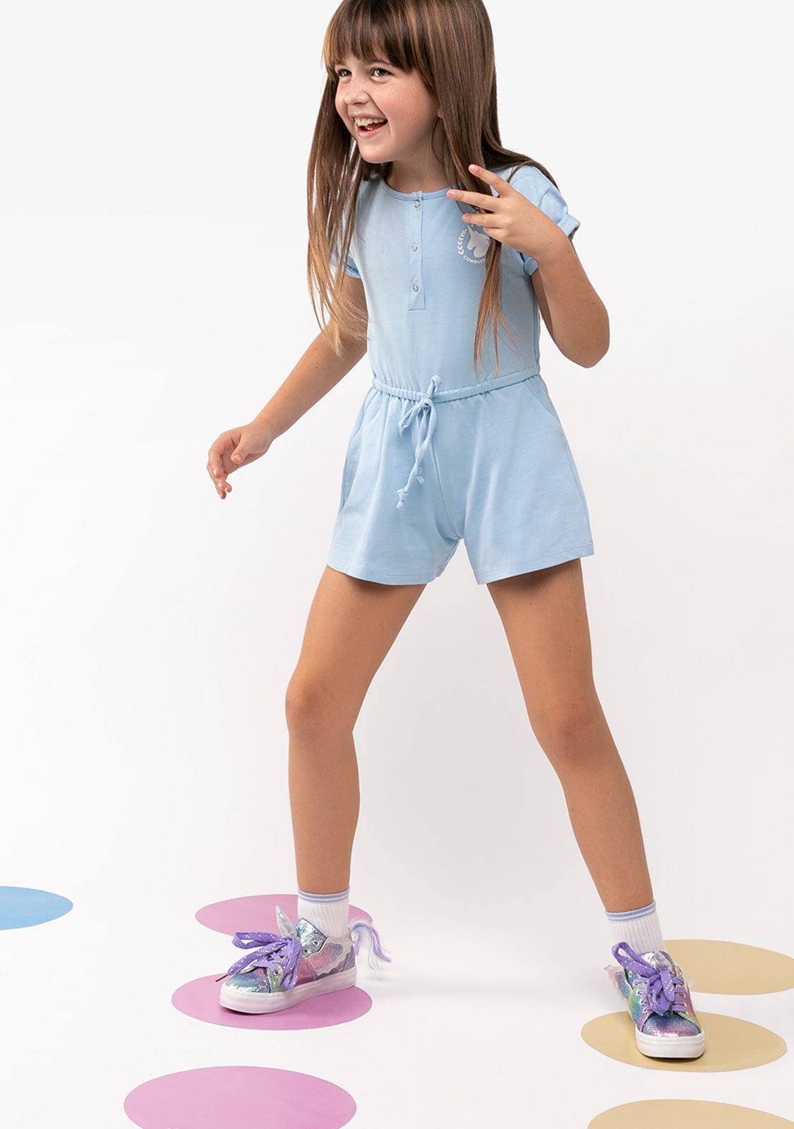 CONGUITOS TEXTIL Clothing Girl's Bluish Plush Plain Jumpsuit