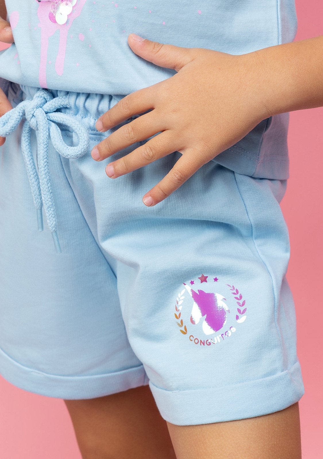 CONGUITOS TEXTIL Clothing Girl's Bluish Unicorn Plush Plain Running Shorts