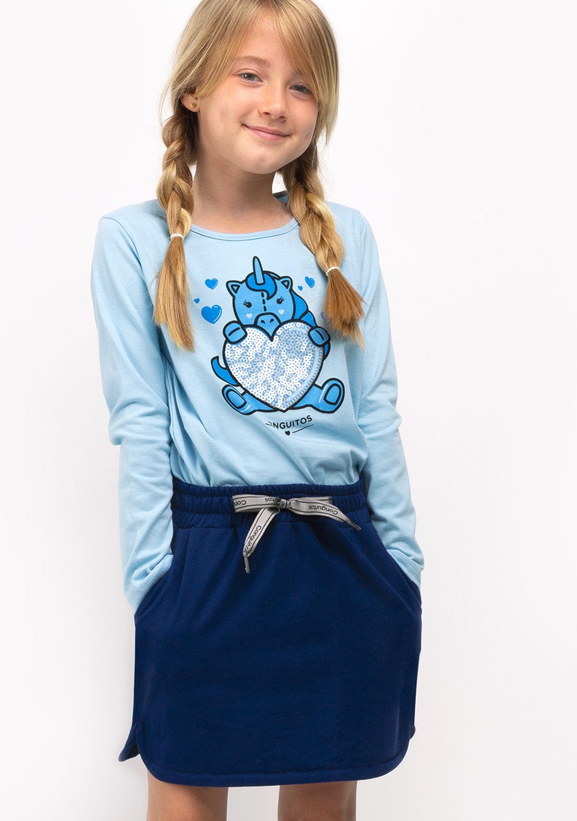 CONGUITOS TEXTIL Clothing Girl's Bluish Unicorn Shirt