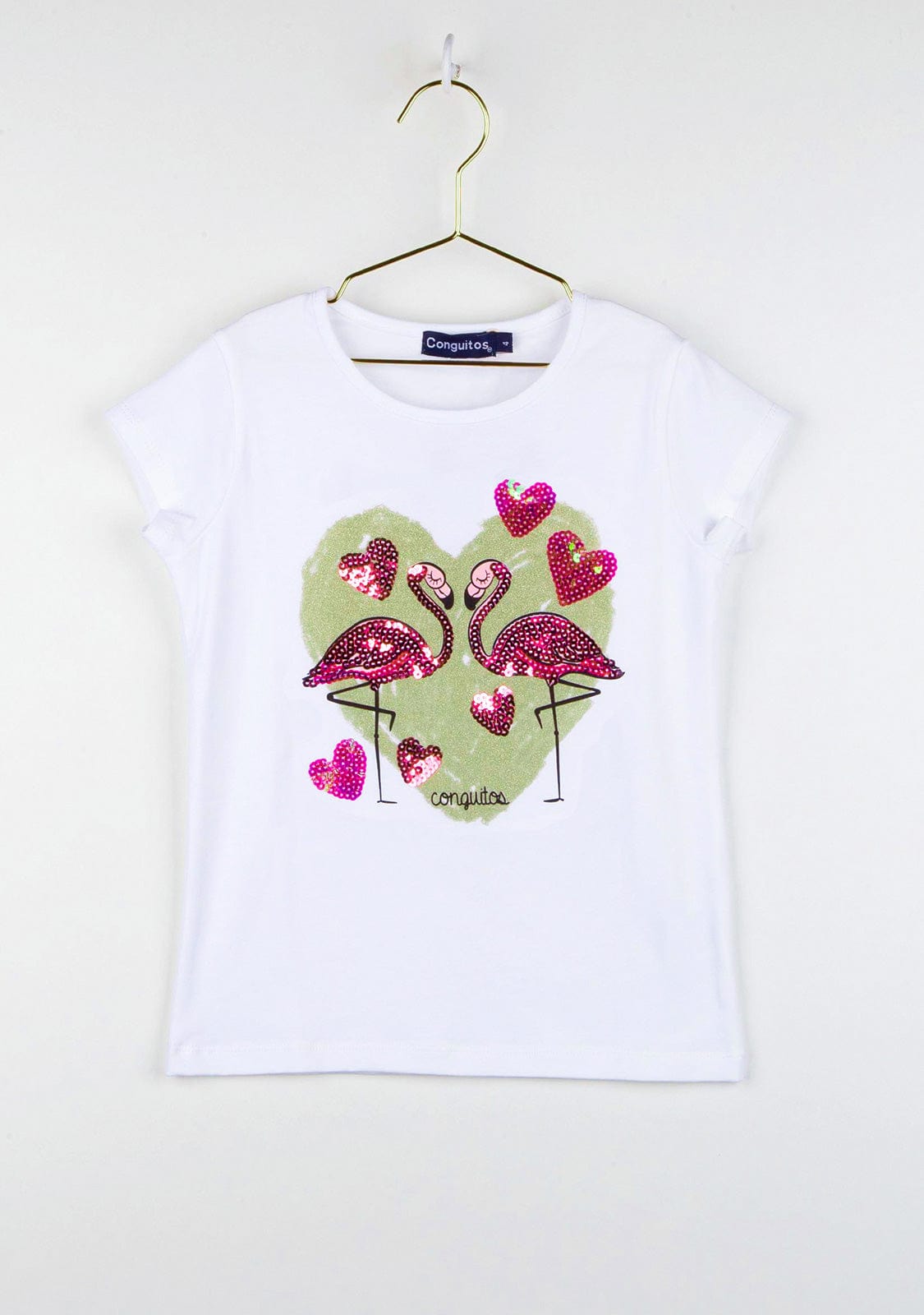 CONGUITOS TEXTIL Clothing Girl's "Flamingo" Sequins T-Shirt