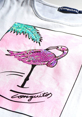 CONGUITOS TEXTIL Clothing Girl's Flamingo Sequins T-Shirt