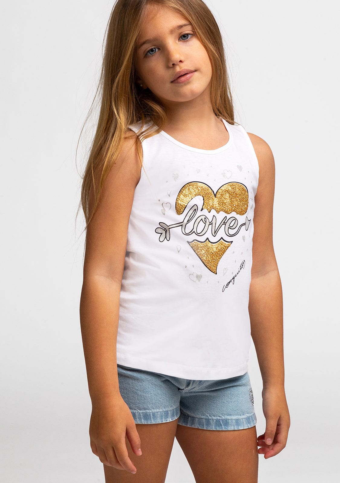 CONGUITOS TEXTIL Clothing Girl's Gold Heart T-Shirt