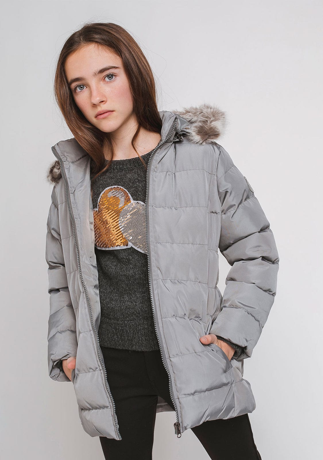 CONGUITOS TEXTIL Clothing Girl's Grey Fured Anorak