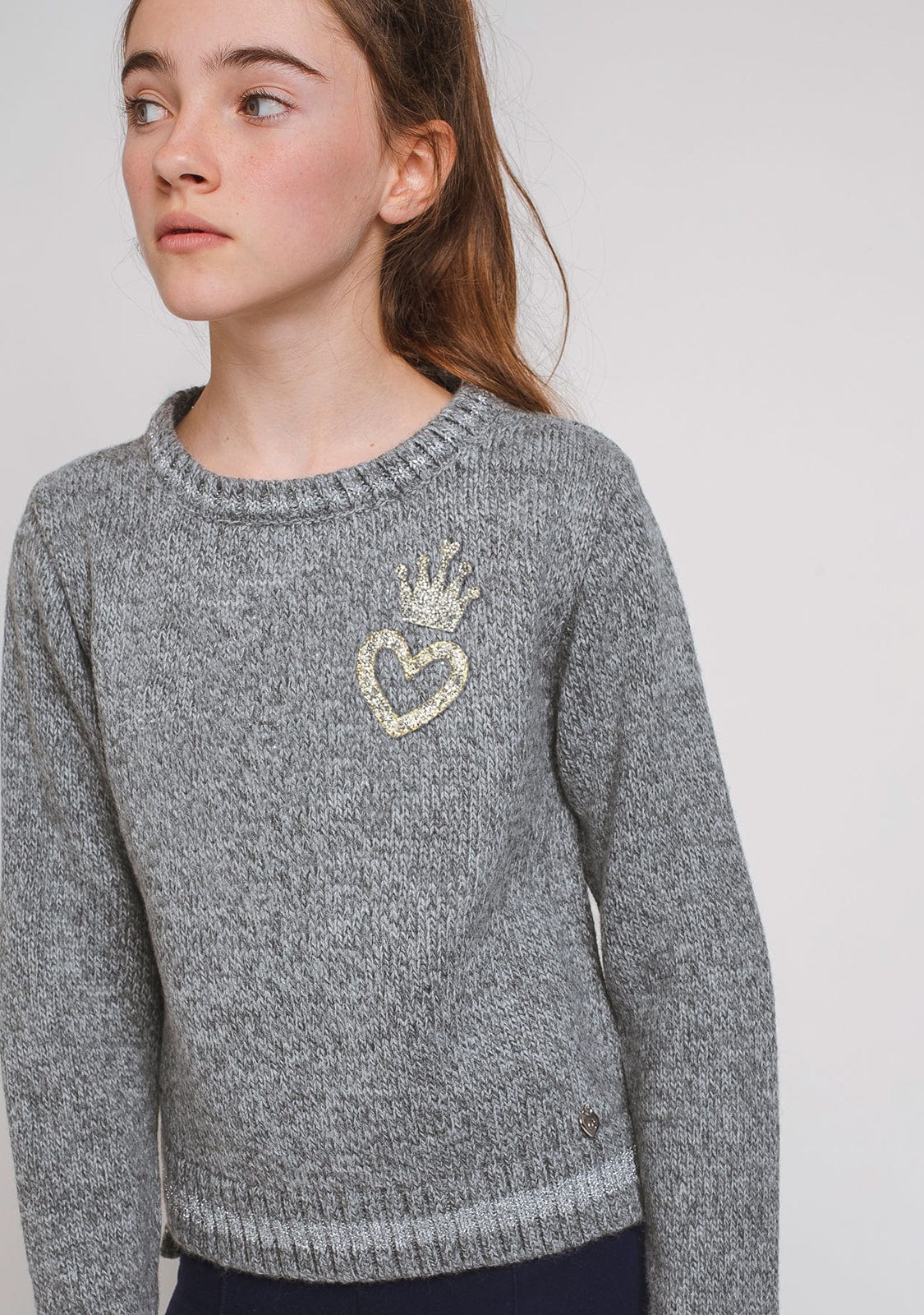 CONGUITOS TEXTIL Clothing Girl's Grey Heart Crown Jersey