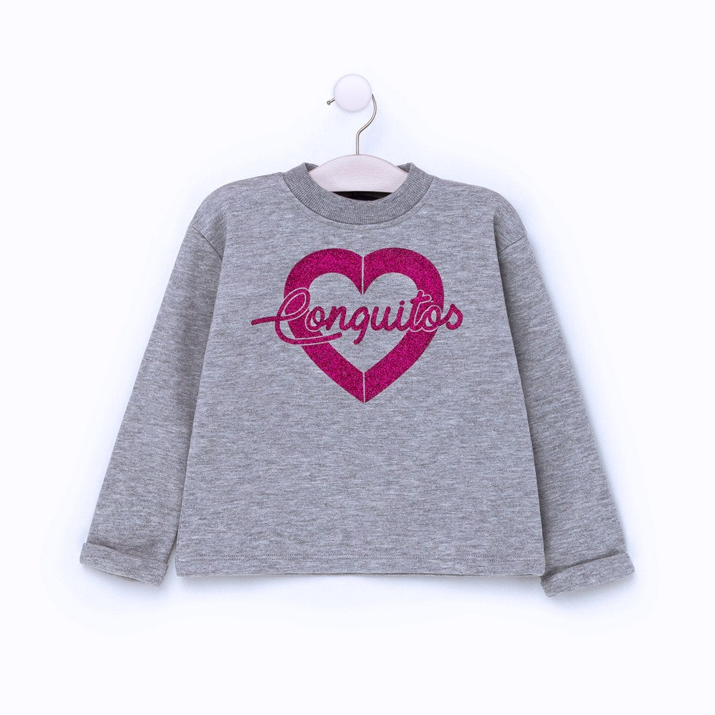 CONGUITOS TEXTIL Clothing Girl's Grey Heart Glitter Sweatshirt