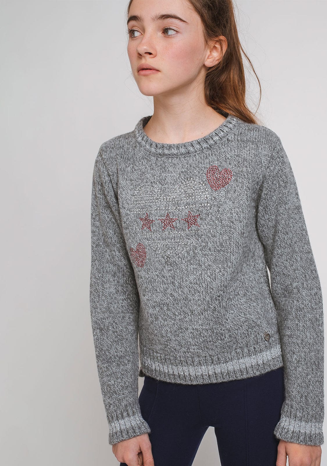 CONGUITOS TEXTIL Clothing Girl's Grey Strass Hearts Jersey