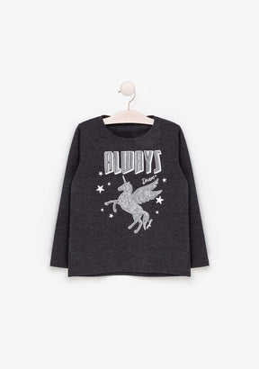 CONGUITOS TEXTIL Clothing Girl's Grey Unicorn Glows in the Dark T-shirt