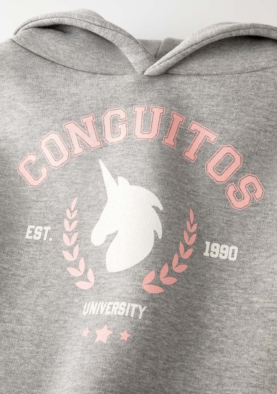 CONGUITOS TEXTIL Clothing Girl's Grey Unicorn University Hoodie