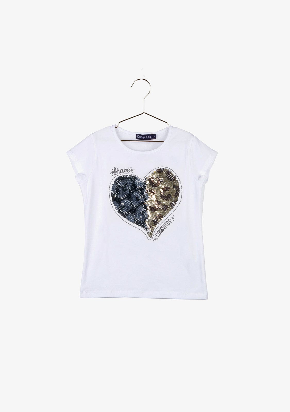 CONGUITOS TEXTIL Clothing Girl's "Heart" Reversible Sequins T-Shirt