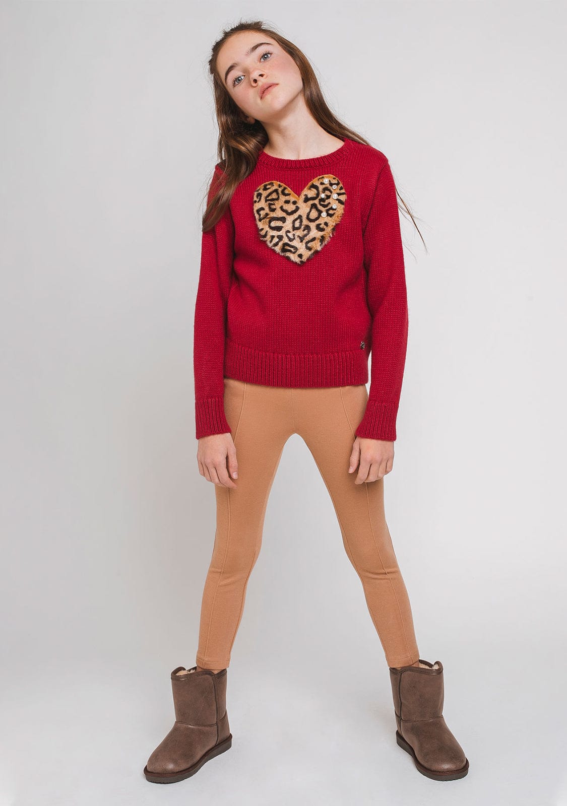 CONGUITOS TEXTIL Clothing Girl's "Leopard Heart" Red Jersey