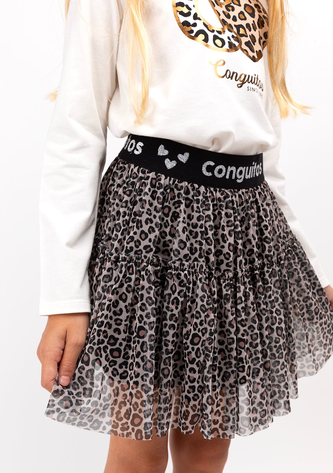 CONGUITOS TEXTIL Clothing Girl's Leopard Tulle Conguitos Skirt