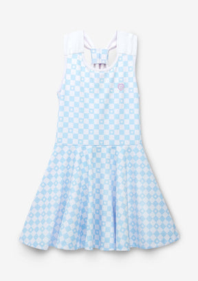 CONGUITOS TEXTIL Clothing Girl's Light Blue Checkerboard Skater Dress