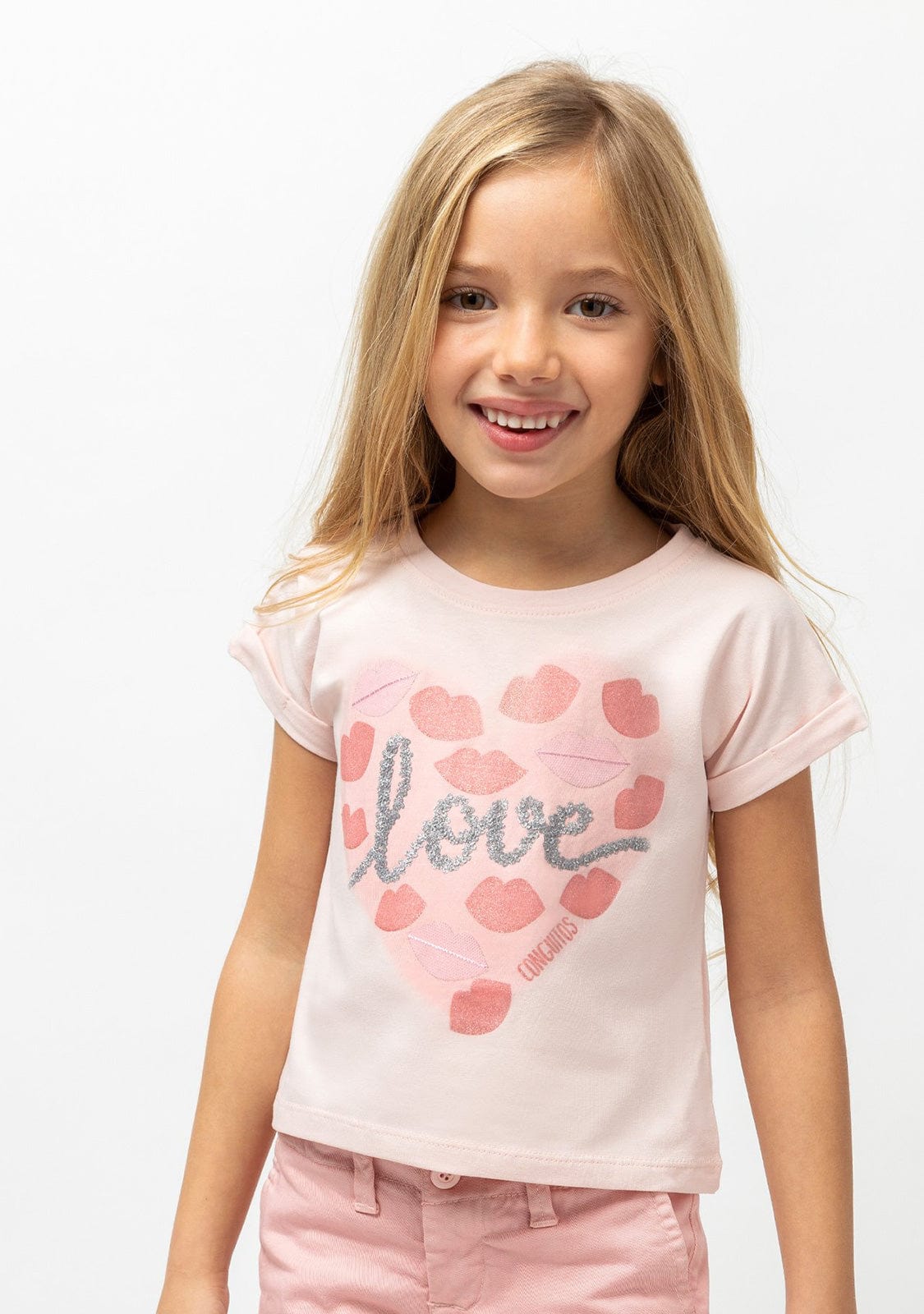 CONGUITOS TEXTIL Clothing Girl's "Love Kiss" Pink T-Shirt