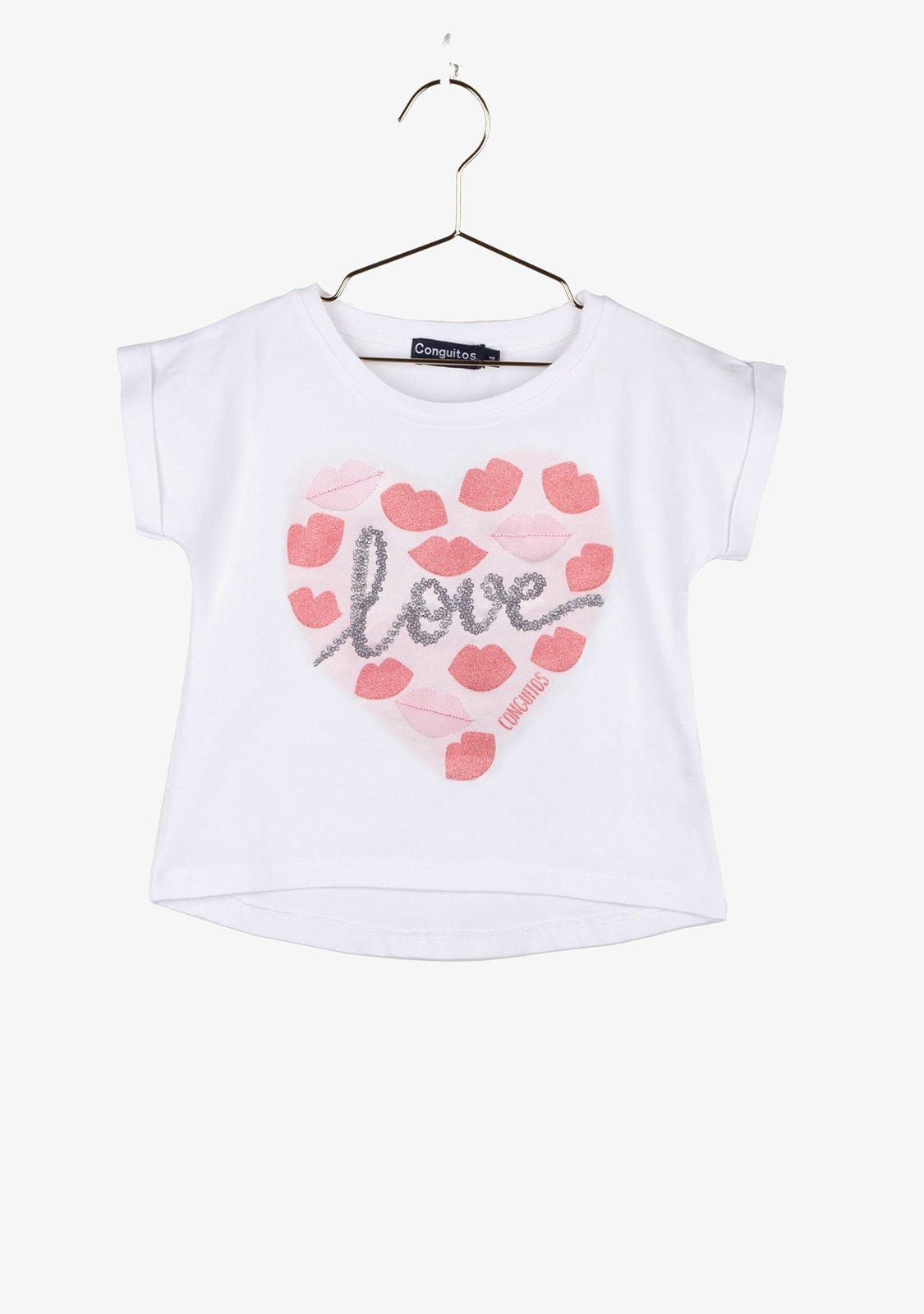 CONGUITOS TEXTIL Clothing Girl's "Love Kiss" White T-Shirt