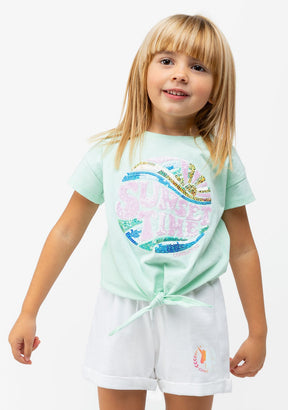CONGUITOS TEXTIL Clothing Girl's Mint Sunset Knotted T-shirt