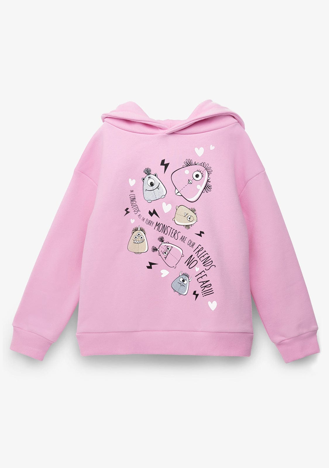 CONGUITOS TEXTIL Clothing Girl's Monsters Pink Hoodie