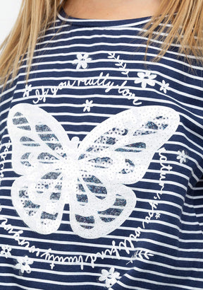 CONGUITOS TEXTIL Clothing Girl's Navy Butterfly Knotted T-shirt