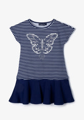 CONGUITOS TEXTIL Clothing Girl's Navy Butterfly Stripes Dress