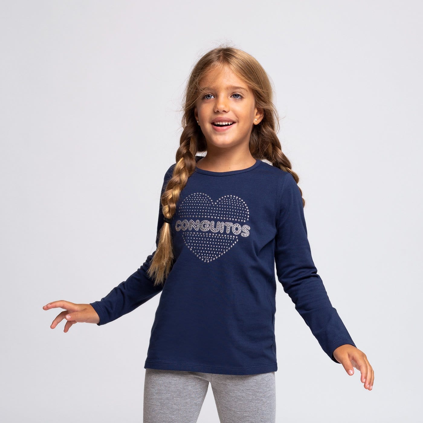 CONGUITOS TEXTIL Clothing Girl's Navy "Heart Strass" T-shirt