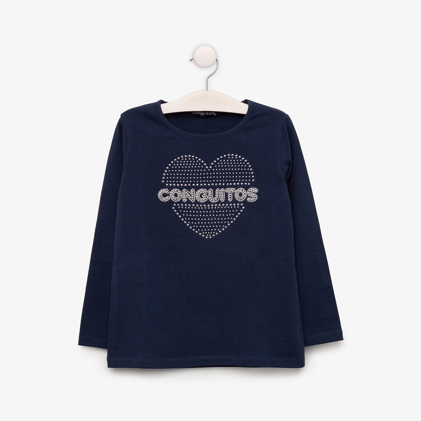 CONGUITOS TEXTIL Clothing Girl's Navy "Heart Strass" T-shirt