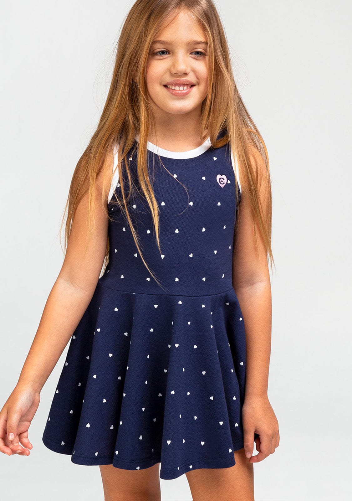 CONGUITOS TEXTIL Clothing Girl's Navy Hearts Skater Dress
