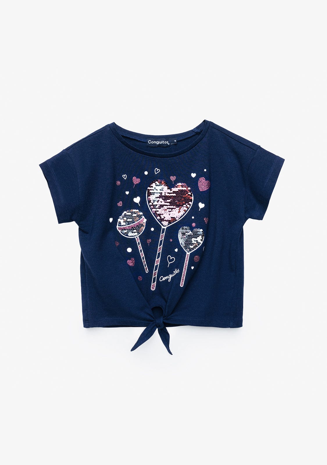 CONGUITOS TEXTIL Clothing Girl's Navy Knotted T-Shirt