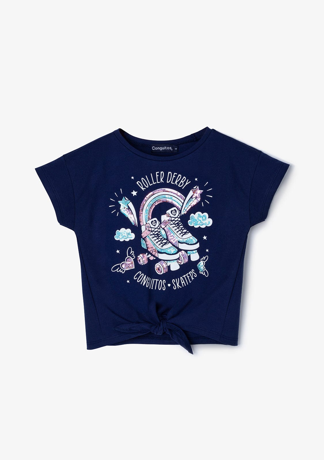 CONGUITOS TEXTIL Clothing Girl's Navy Roller Knotted T-shirt