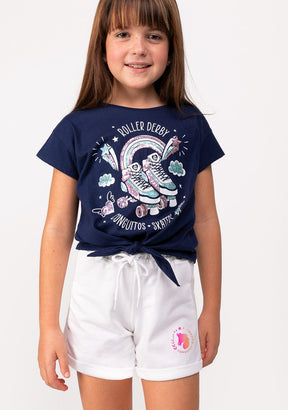 CONGUITOS TEXTIL Clothing Girl's Navy Roller Knotted T-shirt