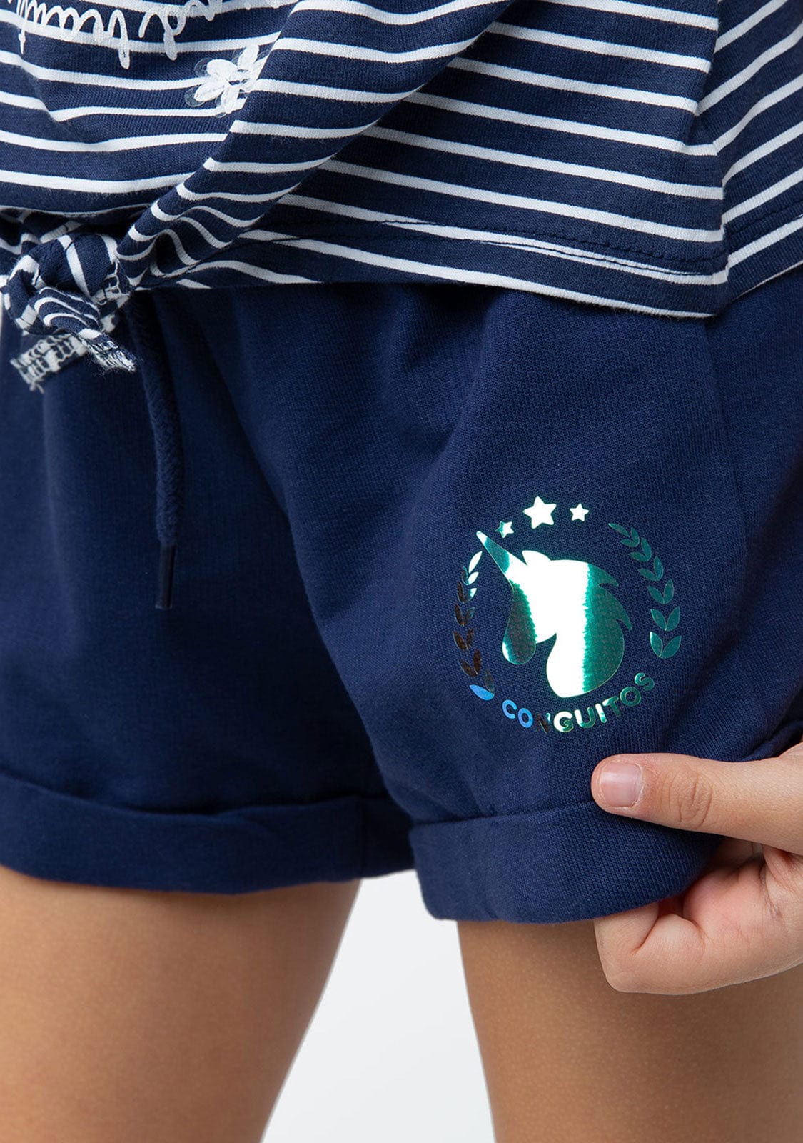 CONGUITOS TEXTIL Clothing Girl's Navy Unicorn Plush Plain Running Shorts