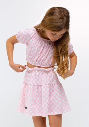 CONGUITOS TEXTIL Clothing Girl's Pink Checker Board Skirt