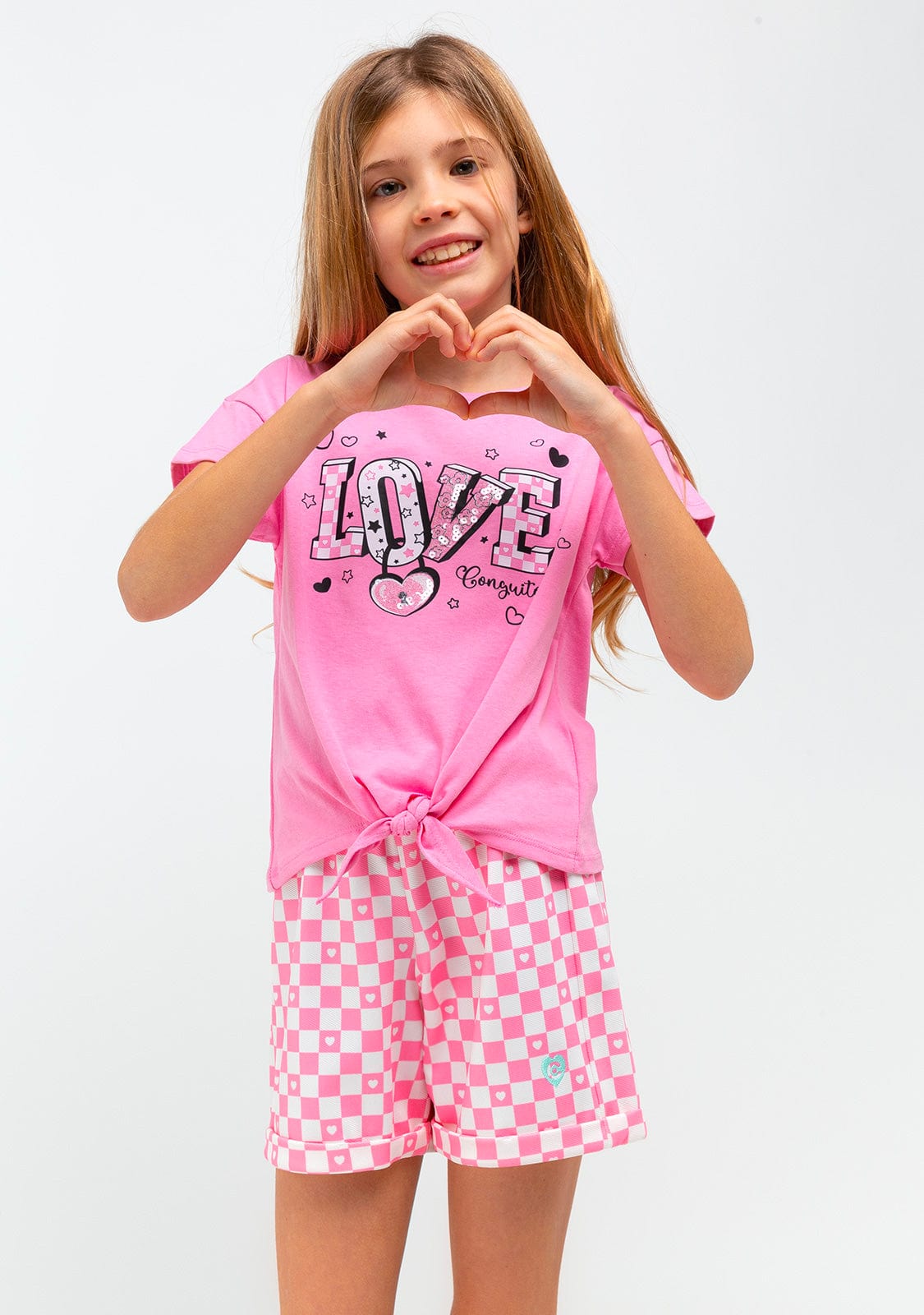 CONGUITOS TEXTIL Clothing Girl´s Pink Checkers Shorts