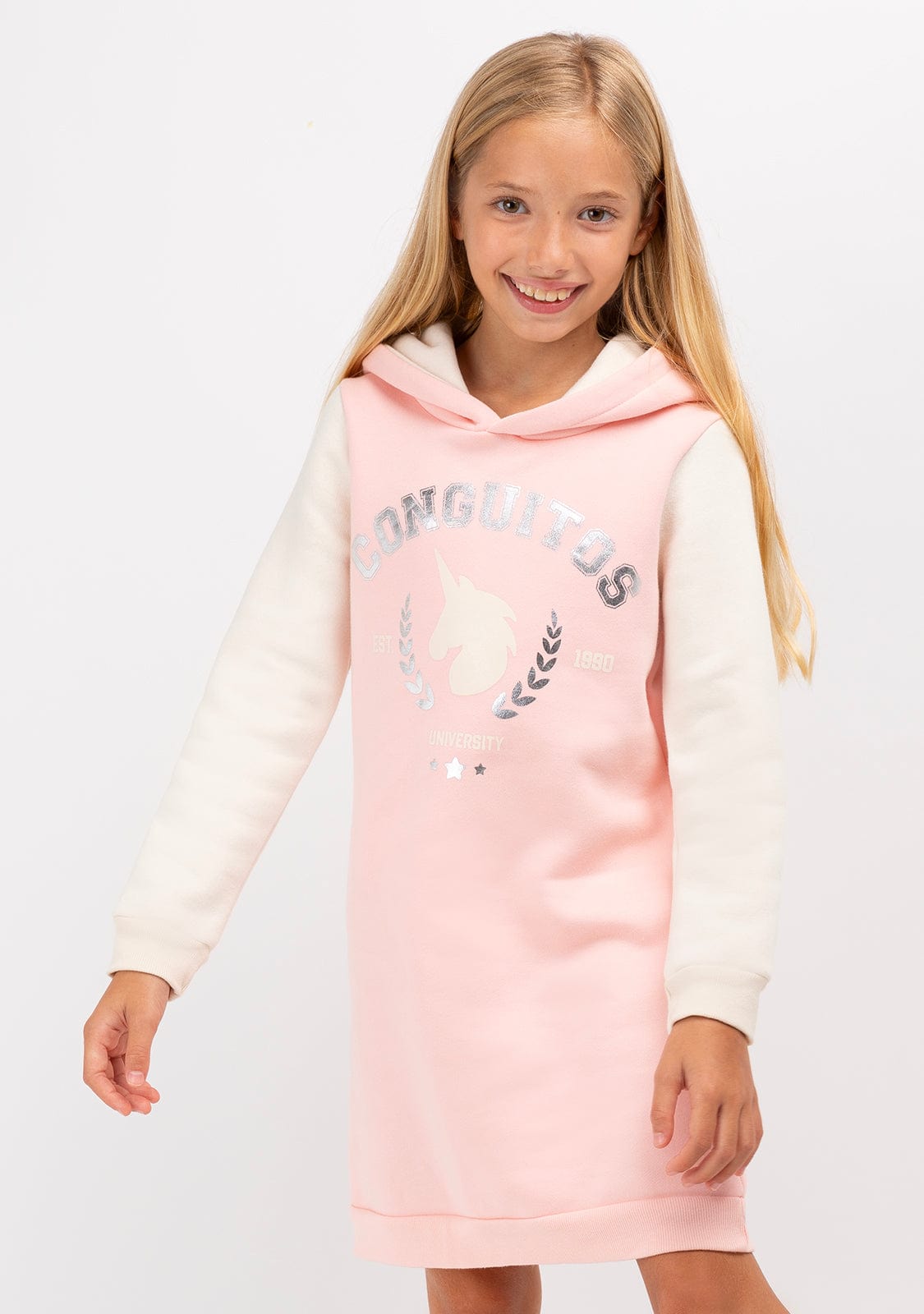 CONGUITOS TEXTIL Clothing Girl's Pink Conguitos Unicorn Sweathirt Dress