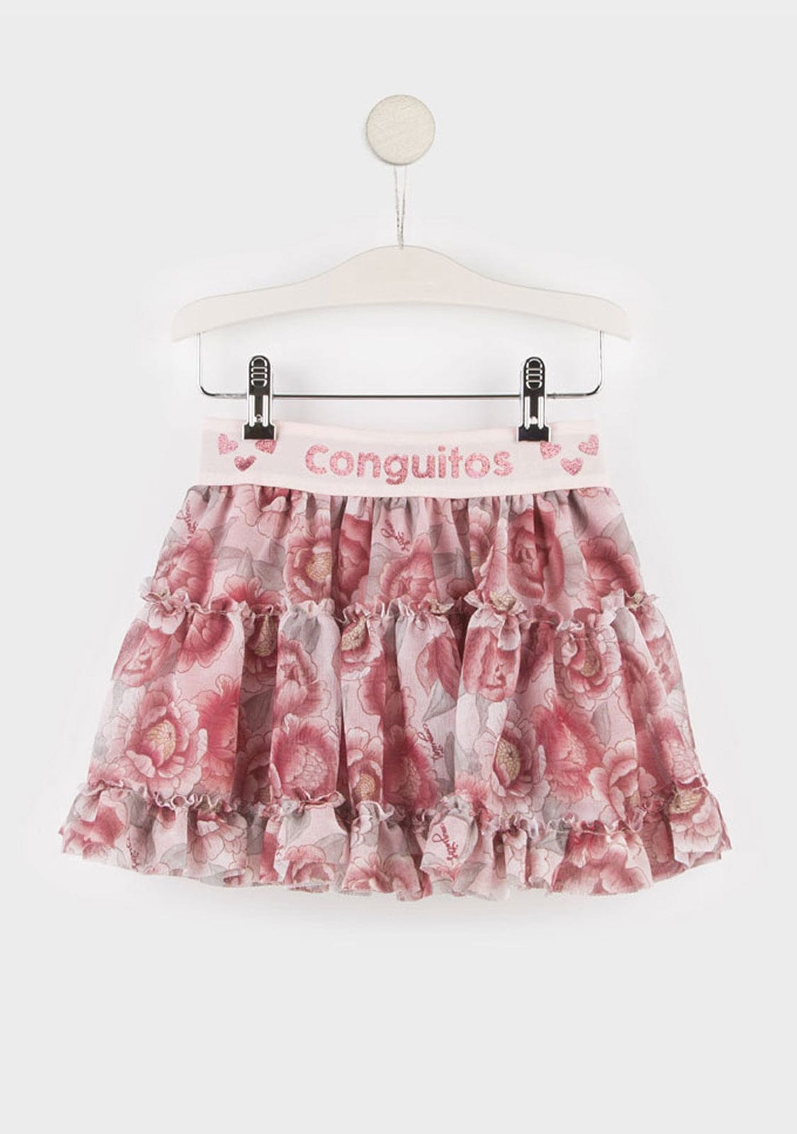 CONGUITOS TEXTIL Clothing Girl's Pink Flowers Tulle Skirt